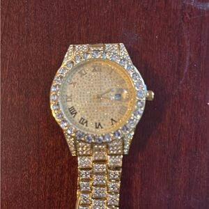 Gold Crystal-Embellished Watch
